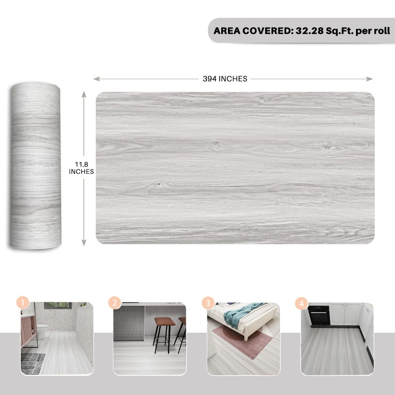 auxua Wood Grain Peel and Stick Floor Tiles - 11.8    Width, Full Roll Length of 394"" - Versatile Design for Any Space, Light Color Self Adhesive Vinyl Flooring, Waterproof and Non-Slip Features - Image 5